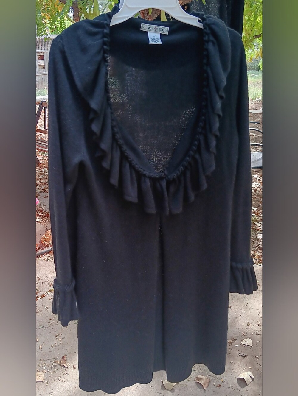 Vintage Suzie Black Ruffled Cardigan Sweater Size M